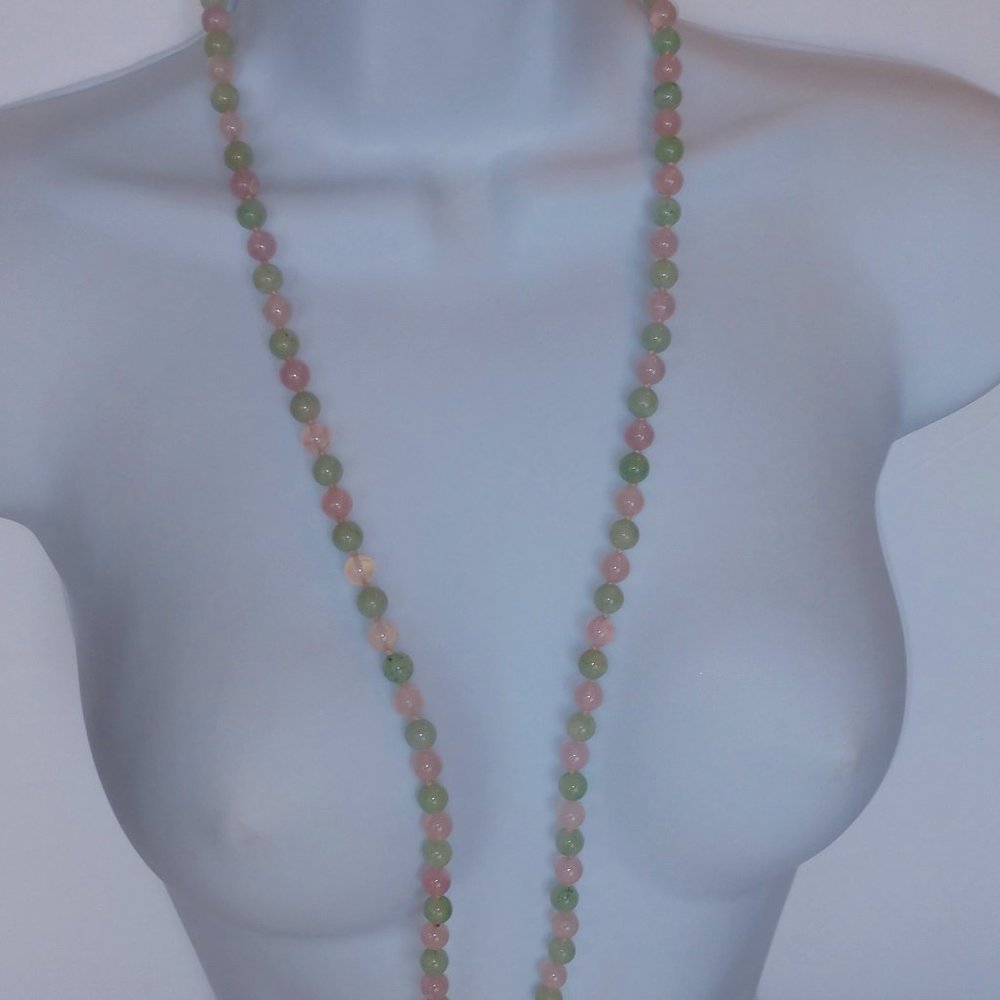 Green and Pink Bead Necklace with Agate Beads Single Strand Handmade 17 inches